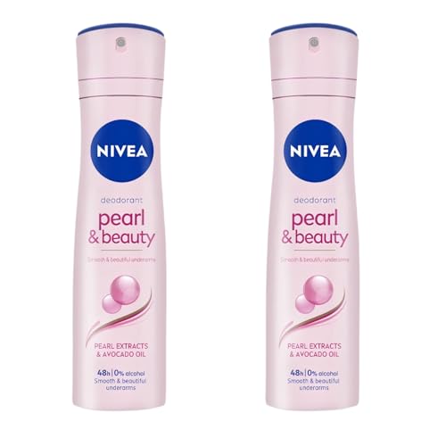 NIVEA Pearl & Beauty Antiperspirant Spray for Women 0% Alcohol Gentle Skin Care Long-Lasting Freshness Pearl Extract for Smooth Underarms Dermatologically Tested 150ml Pack of 2