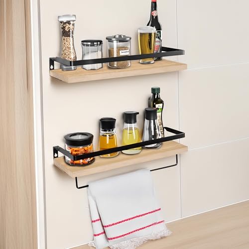 Set de 2 baldas de madera y metal para pared 42cm | Juego de 2 estantes flotantes | Marco de Metal | Tipo industrial moderno | Toallero | Barra toallero | Dormitorio, Cocina, Baño, Sala de Estar - imagen 2