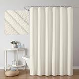 OWENIE Cream Shower Curtain or Bathroom 72x72 Inch, 3D Embossed Textured Waffle Fabric Shower Curtains, Soft Hotel Farmhouse Style, Water Repellent, Machine Washable, Cream, 72' W x 72' L