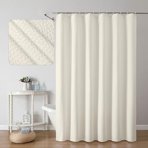 OWENIE Cream Shower Curtain or Bathroom 72x72 Inch 3D Embossed Textured Waffle Fabric Shower Curtains Soft Hotel Farmhouse Style Water Repellent Machine Washable Cream 72 W x 72 L