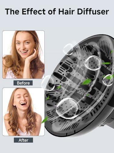Diffusor Aufsatz Föhn, Diffuser Föhn, Universal Haar Diffusor Anpassungsfähig für Trockner mit Düse D = 3.8-6.3 cm für lockiges oder welliges Haar Styling Maximales Volumen ohne Frizz, Schwarz