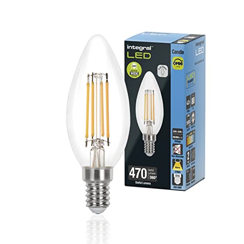 Integral LED 4 PACK E14 Omni-filament Chaud 2700K, 470LM, 4.2W (équivalent à 40W) Ampoule à bougie non dimmable - Efficace en énergie et idéale pour les lampes et les lustres dans les salons