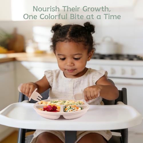 image for Eascrozn Toddler Plates, 3 Pack Divided Baby Plates with Suction, Food