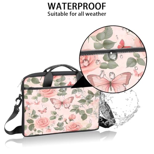 Bolsa para laptop mariposa con hojas rosas 15 pulgadas miniatura 3