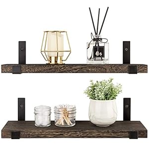 Mkouo Rustic Wood Floating Shelves Decoractive Wall Storage Shelf with Lip Brackets for Living Room Bathroom Kitchen…