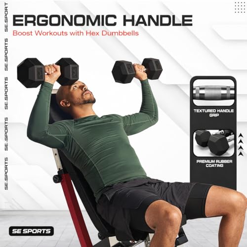 Image of Hex Dumbbells, Pair of 2, Rubber Coated Cast Iron, Steel Handle with Textured Grip, Strength Training (HEX DUMBBELLS 5 KG PAIR)