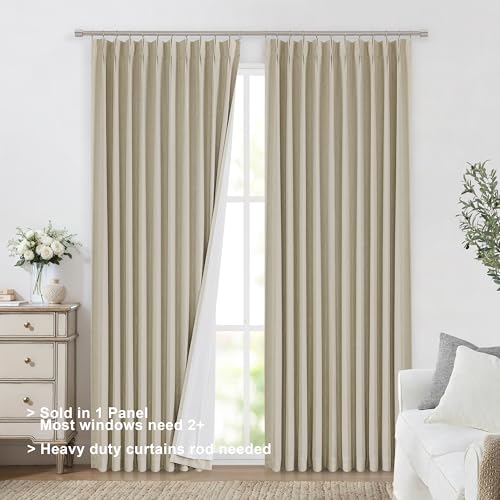Image of Vision Home Sand Pinch Pleated Full Blackout Curtains Linen Blended Room Darkening Window Curtains 112 inch for Living Room Bedroom Thermal Insulated Pinch Pleat Drapes with Hooks 60 inch Wx112 Lx1