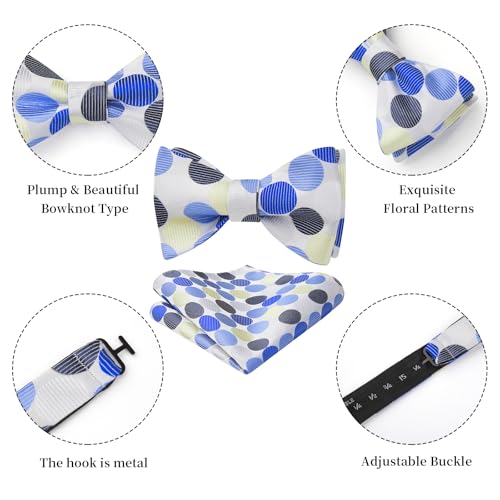 HISDERN SetSense Men's Polka Dot Jacquard Woven Self Bow Tie Set One Size Blue/Beige