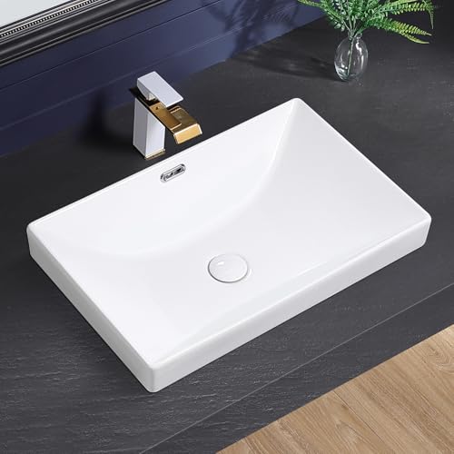 KMOEM Semi Recessed Bathroom Sink 23'x15' Vessel Sink Drop-in White Porcelain Ceramic Modern...