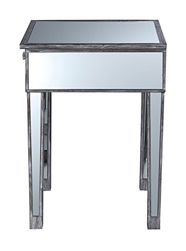 Convenience Concepts Gold Coast Mirrored End Table With Drawer, Weathered Gray #TOP4