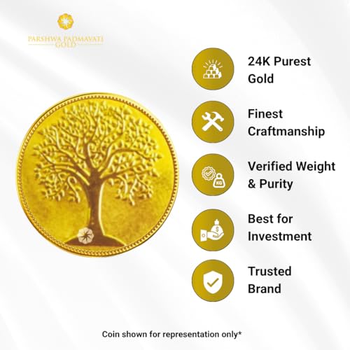 Image of PPG 24k Gold Coin (999) Purity | Kalpavriksha Tree Design Round Shape Gold Bullion | Yellow Precious 24 Karat Gold Coin (50 MG)