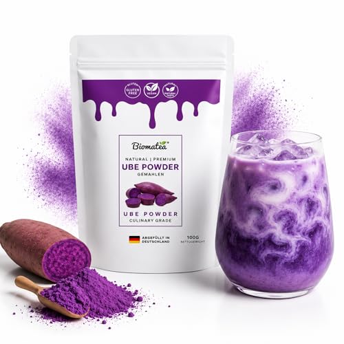 Premium Ube Pulver 100g - Reines Lila Yamswurzel Pulver aus den Philippinen - Purple Yam Powder ohne Farbstoffe & Zusätze - Ideal zum Backen für Smoothies Eiscreme & Bubble Tea - Vegan & Glutenfrei