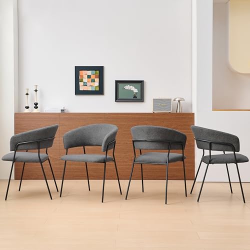 Colorig Modern Dining Chairs Set of 4 Linen-Fabric Upholstered with Arm and Sturdy Metal Frame Legs for Kitchen,Dining Room,Living Room,Coffee lounge Restaurant (4, Dark Gray, D56 X W56 X H77 CM)