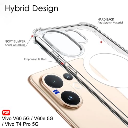 Image of TheGiftKart ShockProof Ultra-Hybrid Back Cover Case for Vivo V60 5G / V60e 5G / Vivo T4 Pro 5G Compatible with MagSafe | 360 Degree Protection | Crystal Clear Hard Back Cover Case (Transparent Bumper)
