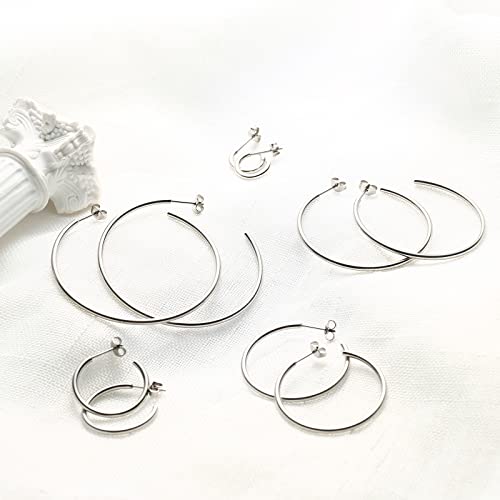 Big Pure Titanium Open C Hoop Earrings For Women 40Mm, Large Thin Open Hoop Earrings Plain Polished Tube Earring Charms, Lightweight Medical Grade Titanium Earrings Hypoallergenic For Sensitive Ear #TOP6