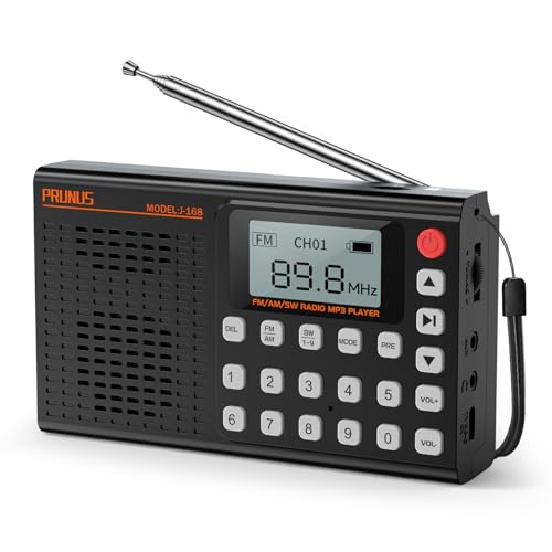 PRUNUS J-168 Petite Radio Numérique, Mini Radio Portable Rechargeable avec Une Batterie de 2000 mAh, 99 Préréglages Manuels et Réveil Programmable,...