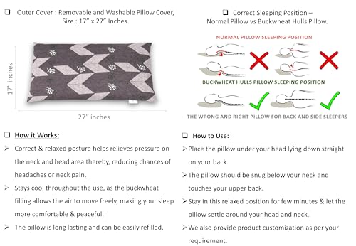 Image of Buckwheat Hulls Pillow | King Size | 17 inch x 27 inch inch | Pillow for Neck Pain | Shoulder Pain | Back Pain | Other Sleeping Problem | for Daily Use (Purple - Zigzag Print)