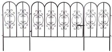 Plow & Hearth 51542-GUN Montebello Iron Metal Scroll Outdoor Garden Fence with Gate, 72" L x 34" H, Burnished Bronze Finish