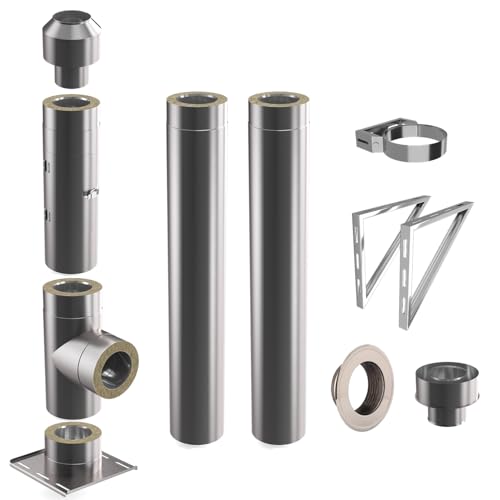 Edelstahlschornstein | Ø 150mm | Bausatz in allen Längen und Wandabständen |...