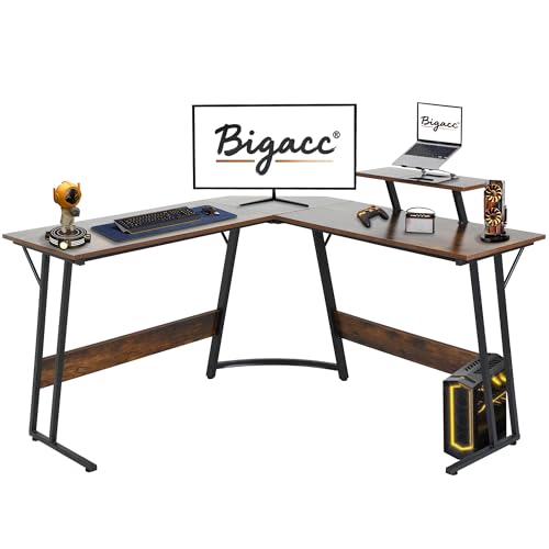 Image of L Shaped Gaming Desk, 50 inch Corner Desk, Spacious Dual Tops, P2 Particleboard, Metal Z-Legs, Adjustable Non-Slip Pads, Scratch /Waterproof, Multi-Use Home Office /Game Room /Dorm