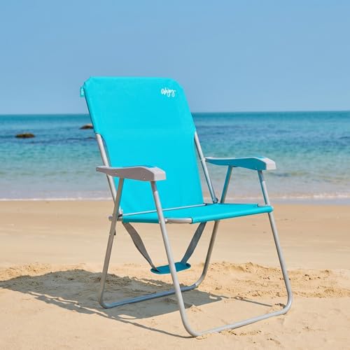 #WEJOY Folding Beach Chair for Adults, Lightweight Beach Chair with Shoulder Straps, High Back Camping Chairs with Hard Armrest, Supports 300lbs for Outdoor Lawn Concert (Cyan)