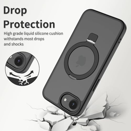 Image of Magnetic for iPhone 16E Case, 6.1 inch, Compatible with MagSafe, Rugged Kickstand, Not-Yellowing Military-Grade Protection, Matte Black