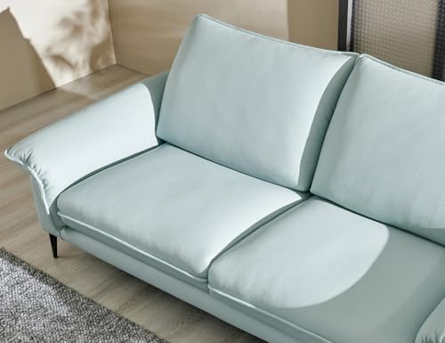 Image of Fabrique Twinkle Leatherette 3 Seater Sofa Set with Puffy Luxury Light Blue | Stylish Home Office & Living Room Furniture | Lightweight Design with Durable Stainless Steel Legs