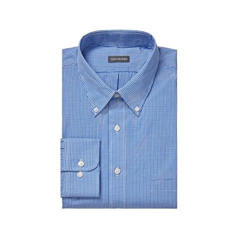 Van Heusen Men's Regular Fit Gingham Button Down Collar Dress Shirt, Periwinkle, 16.5"-17" Neck 34"-35" Sleeve Cover
