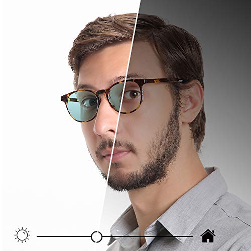 Image of YEIN Blue Light Blocking Glasses, Spring Hinge Photochromic Gray Sunglasses, Computer Reading Glasses, Gaming Glasses, TV Glasses for Women Men(Tortoise,+0.00 Magnification)