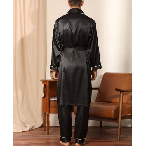 Men's Satin Pajamas Long Sleeve 2 Piece Summer Robe Thin Pant Fall Lounge Oversized Pajama Set4