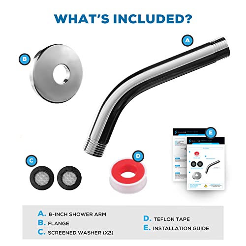 Sparkpod 6 Inch Shower Arm With Flange - Solid Stainless Steel Shower Head Extension Arm, Wall-Mounted For Fixed & Handheld Showerheads - Teflon Tape Included (Standard 6", Luxury Polished Chrome) #TOP3