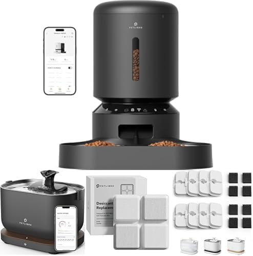 Bundle of PETLIBRO APP Controlled Automatic Cat Feeder for 2 Cats+ 6 Packs Pet Food Desiccant Bag+ PETLIBRO APP Controlled Cat Water Fountain 2.5L/84oz + Replacement Filters for Water Fountain