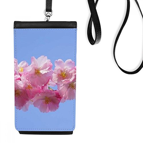 Smartphone bourse en cuir suspendu bleu ciel avec porte-monnaie noir fleurs