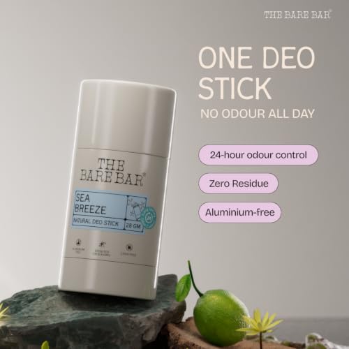 Image of The Bare Bar Sea Breeze Natural Deodorant Stick 28g | Up to 24-Hour Odour Control | Long-Lasting Freshness | Aluminium-Free, Baking Soda-Free | No White Marks, No Staining | For Men & Women