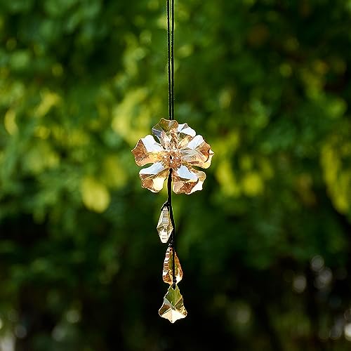 Image of Crystal Flower Car Rear View Mirror Pendant Suncatcher Ornament for Automotive Decoration Accessories Interior Rearview Mirror Hanging Charm, Champagne