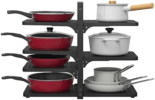 ROMATIA Pot and Pan Organizer Rack for under Cabinet, Heavy Duty Pot Pan Rack under Sink Organizers and Storage, Pot lid organizer, Kitchen Cabinet Organizer with 7 Adjustable Shelves(Black Classic Style)