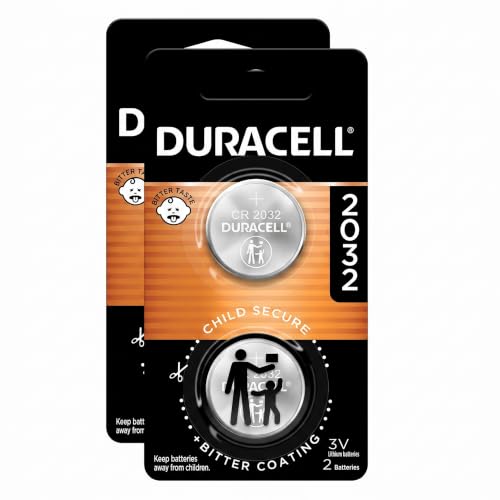 DURACELL CR2032 3V Lithium Battery, Child Safety Features, 2 Count Pack, Lithium Coin Battery for Key Fob, Car Remote, Glucose Monitor, CR Lithium 3 Volt Cell (Pack of 2)