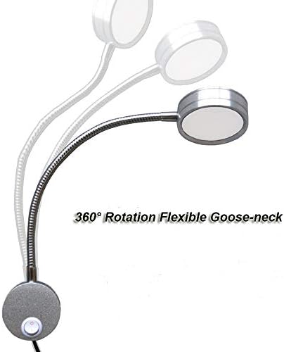 Youngine 5W UK Plug Reading Lamp, Flexible Gooseneck 5W LED Wall Mounted Bedside Light with ON/Off Switch and Plug for Bedroom Hotel Workbench Studio (Silver Cool White)