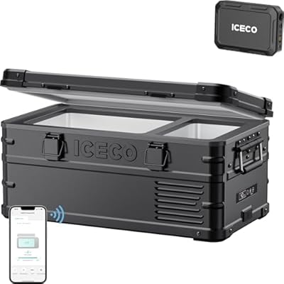 ICECO APL20 12V Refrigerator with Battery, 21 Qts Aluminum Portable Freezer, Car Fridge with SECOP Nano Compressor, -4?~68?,Electric Cooler Powered by AC/DC or Solar, Refrigerator for Vehicles
