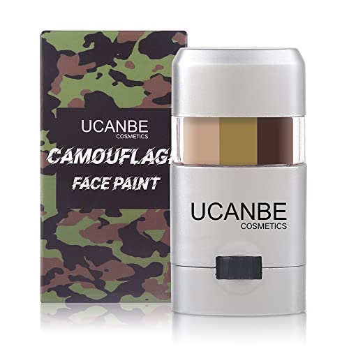 UCANBE Camo Face Paint,3 Color Camouflage Hunting Accessories,Face Paint Sticks,Non-Toxic Militarty Camo Paint,Oil Activated Makeup Stick for Costume Party,Cosplay,Hunting,Army(Brown+Olive+Beige)