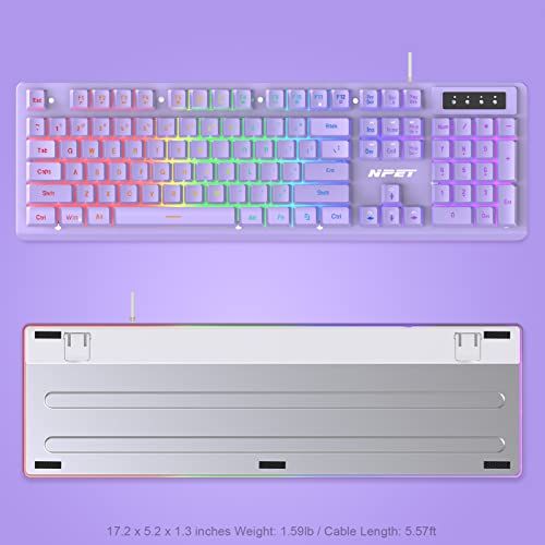 Image of NPET Purple Wired Gaming Keyboard, Backlit Membrane USB Keyboard for PC