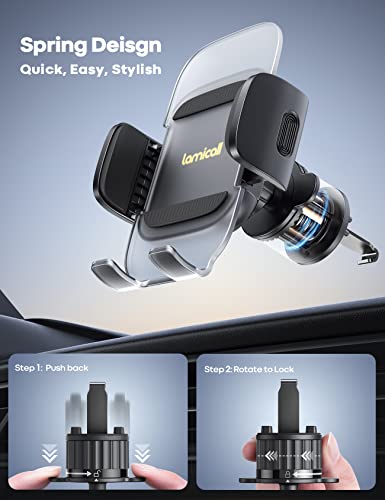Lamicall Car Vent Phone Holder - [2025 Spring Clip] Quick Release Car Phone Mount with Metal Hook, Universal Air Vent Cradle for iPhone 17 16 15 14 13 12 Pro Max Plus Air Mini, Samsung S25, 4-7” Phone