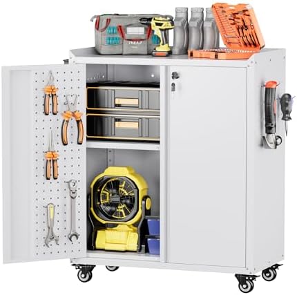 SUPEER Gabinete de herramientas de metal con ruedas y tablero de ...
