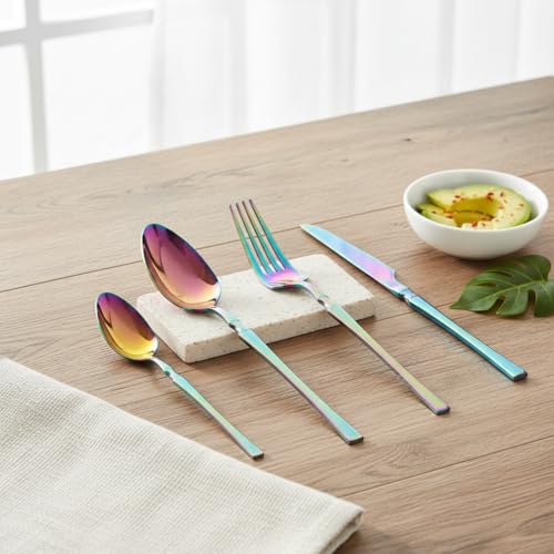 Image of Elegant Handle Rainbow 12 Pcs Stainless Steel Cutlery Set for Dining Table, Dishwasher Safe Glossy Flatware (3 Spoon Set+3 Forks Set+3 Butter Knife+3 Dessert Spoon)
