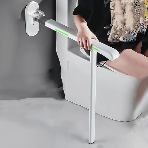 Image of Foldable Toilet Grab Bar, Drop Down Anti-Slip Handrails, Wall Mounted Bathroom Support for Elderly & Disabled, Durable Bathroom Assist Rail with Legs