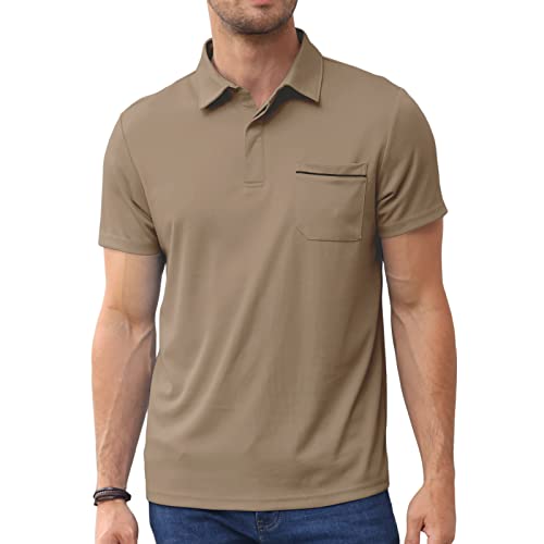 Lexiart Mens Athletic Golf Polo Shirts - Short Sleeve Workout Polos Quick Dry T-Shirt Khaki #TOP1