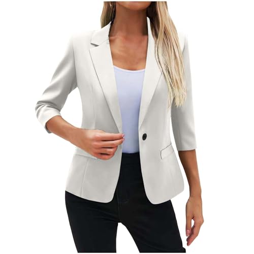 Womens 3/4 Sleeve Blazers Business Casual Lapel Work Suit Jackets Open Front Button Down Dressy Blazer Jacket Trendy