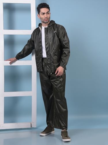 Image of Dollar Men's Waterproof PVC Raincoat Set | Zipper & Button Closure | Hood & Pocket | Full Sleeve Jacket Pant Rainwear Suit | Lightweight Leakproof Rain Protection for Outdoor, Biking, Riding