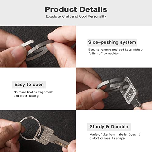 TISUR Titanium Key Rings for Keychain, Side-Pushing Key Chain Rings Split Keyring Heavy Duty Keychain Rings Bulk