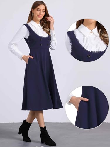 Image of Allegra K Gothic Overall Dress for Women's Lace Trim Midi Dress